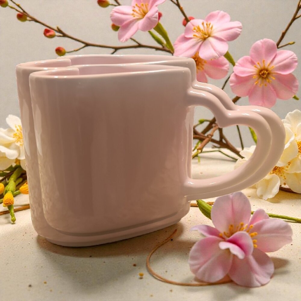 Pink Heart-Handle Ceramic Mug